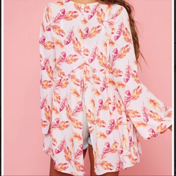 Pink Boho Feather Kimono Cardigan - Picture 5 of 8